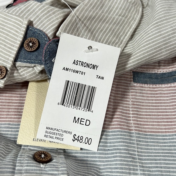 ASTRONOMY Men's Tan Casual Button-Down Short Sleeve Shirt Top Size Medium - Picture 9 of 9